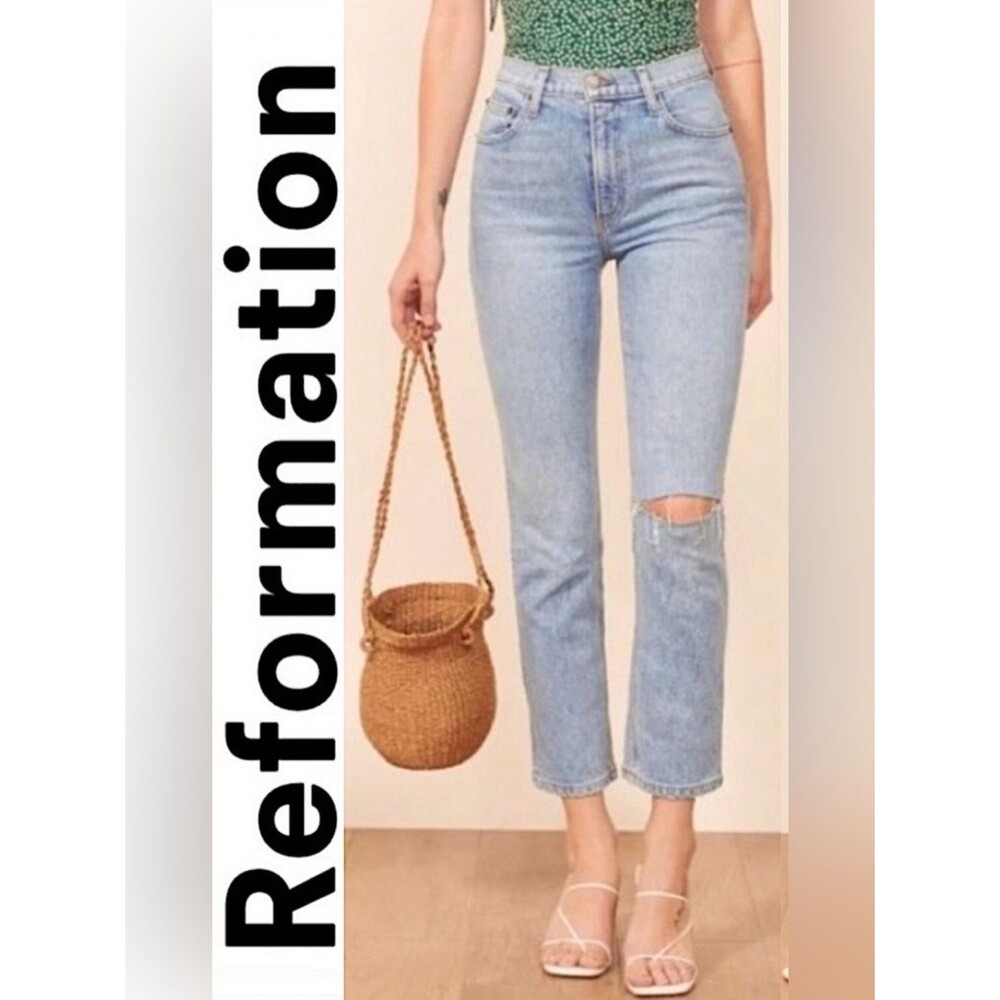 Reformation Liza High Rise Straight Crop Jeans In Montego Wash Size 26